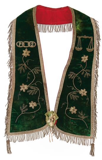 (FRATERNAL.) BOWSER, DAVID BUSTILL. A pair of elaborate and unusual Masonic vests, each with the oval stamp of “Mrs. D[avid]. B[ustil].